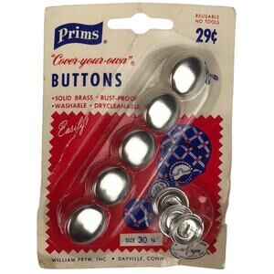 Vintage NOS Prims Cover Your Own Buttons 5 Round Brass Button Covers Sz 30 3/4''